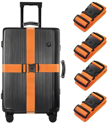 BILIONE 4 Pcs Luggage Straps for Suitcases Strap Lockable Suitcase Belts | Heavy Duty Luggage Straps,Adjustable Suitcase Straps,Premium Accessory for Travel Bag Closure(Orange)