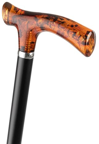 Stockshop Gehstock AUGSTEIN, Gießharz-Fritzgriff Bernstein-Optik, Stock schwarz Leichtmetall, höhenverstellbar 79-100 cm inkl. Gummipuffer