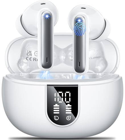 AOVOCE Bluetooth Kopfhörer,In Ear Kopfhörer Kabellose Bluetooth 5.3 mit 42H Tiefer Bass,Sportkopfhörer mit 4 Mikrofonen,Wasserdicht Kopfhörer mit ENC Lärmreduzierung,LED Anzeige,USB-C,Weiß