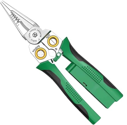 Unj280 Pince à dénuder avec fonction de mesure du courant, pince à dénuder 8 en 1 pour couper et tirer des fils, ciseaux pour gratter et presser les fils, avec test de tension Unj280, vert, 20,7 cm