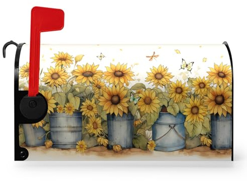 Dacawin - Copertura magnetica per cassetta postale estiva, motivo girasoli, fiori gialli, misura grande, per giardino e cortile, decorazione per cassetta postale impermeabile, 53 x 65 cm