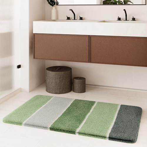 Homie Living Badteppich, Badematte kuscheliger Flauschiger weicher Flor | rutschfest und Waschbar Rio Marina (55 x 65 cm, lind grün)