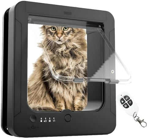 Smart Cat Door, Microchip Cat Flap, with 2 Sensor Collars and 1 Remote Control, Opening Size: 7.7 * 8.3 in, for Cat, Puppy Black