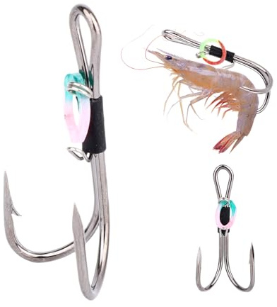 15pcs Ensemble de Hameçons pour Crevettes Vivantes, Hameçons Pêche Doubles en Acier à Haute Teneur Carbone Crevettes Appâts Crevette d'eau Douce et d'eau Salée pour Bar Carpe Poisson-Chat