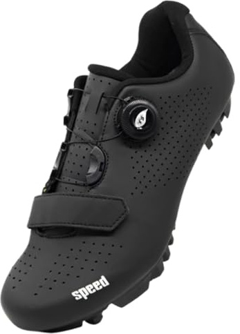 Surwin Scarpe Ciclismo MTB SPD, Scarpe Mountain Bike Traspiranti per Uomo Donna EU 36-47 Fibbia Girevole Sneakers Compatibili Pedali SPD con Bulloni e Tacchetti (Nero A,46)