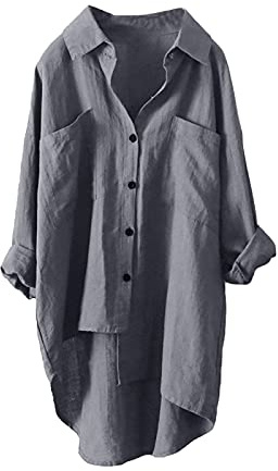 Chemise Anti Uv Femme Manche Longue, Chemisiers Et Blouses Femme Grande Taille, Chemisier Revers Blouse Avec Poche Et Bouton Haut Mi Long Top Asymétrique Vêtements Couleur Unie Couleur Unie Haut