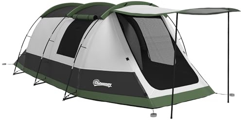 Outsunny Tente de Camping familiale 3-4 Personnes légère et ventilée, Tente Tunnel avec Porche étanche 3000 mm, Montage Facile, Sac de Transport Inclus, Gris