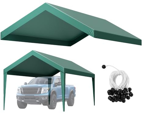 VEVOR Toile Rechange Carport, 6 x 3 m, Bâche Toit Abri Voiture, Couverture Supérieure Tente Garage Portable, Résistante UV Imperméable, avec Cordons Élastiques à Billes, Vert Foncé, Cadre Non Inclus