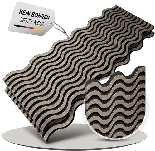 Good Materialzz® Akustikpaneele selbstklebend 115x60x5 cm,(2er Set) Wandpaneele aus Holz, Wandverkleidung Innen, Wanddeko Schalldämmung,Schallschutzplatten mit Akustikschaumstoff' (Walnuss Grau)