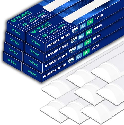 V-TAC 8x Plafoniere LED Lineari da Soffitto 120 CM - 40W - CHIP CREE LED - 8 Pezzi - Lampada Rettangolare 4800 Lumen IP20 per Parete, Garage, Negozio - Tubo LED Plafoniera - Luce 6500K Bianca Fredda
