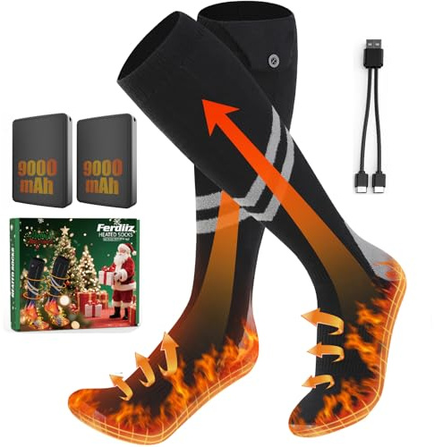 9000mAh*2 Heated Socks for Men Women, Rechargeable Battery Electric Socks, Heating Foot Warmers Up to 14 Hours with 4 Adjustable Heating Levels for Winter Hunting Camping Hiking Fishing Skiing Outdoor