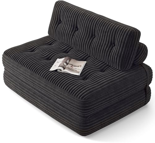 Xbro Divano Letto Matrimoniale 2 Posti 200x130 cm Pieghevole Salvaspazio in Velluto a Coste con Poggiatesta, Compatto per Soggiorno e Ospiti, Grigio Scuro