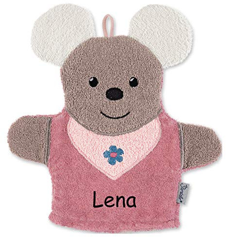 Sterntaler Spiel-Waschhandschuh mit Namen bestickt, Maus Mabel Waschlappen für Kinder & Babys personalisiert, 22 cm Rosa Mädchen