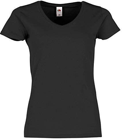 Fruit of the Loom Ladies Iconic 150 V-Neck T-Shirt, Farbe:schwarz, Größe:L