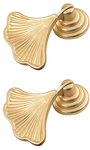Geenite Furniture Knob Handles Golden Drop Pendant Pull Handle Fashion Ginkgo Leaf Shape Dresser Knobs for Kitchen Bathroom Cabinet Door Drawer 2 pcs