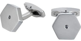Breil - Men's Cufflinks The Black Diamond Collection TJ3075 - Gioielleria Uomo - Gemelli in Acciaio Satinato per Uomo, con Piccolo Diamante Nero Naturale - 1,5 cm