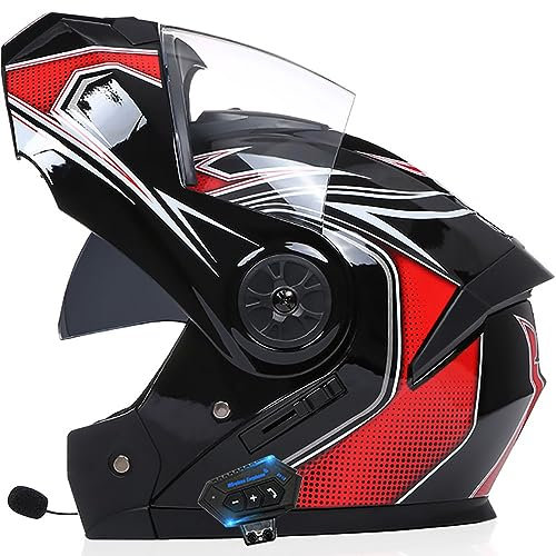 Motorcycle Helmet Flip-Up Modular Helmets with Bluetooth,DOT/ECE Approved Helmet Full Face Helmet Scooter Helmet Crash Helmet Double Anti-Fog Visors Ideal for Men Women