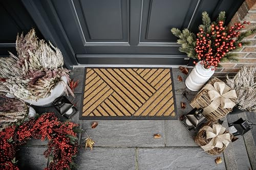 Hanse Home Fußmatte Kokos und Gummi für Innen und Außen - Outdoor Schmutzfangmatte Natur, Kokosmatte Outdoor Streifen Muster, Wetterfest und rutschfest für Flur, Terrasse, Eingangsbereich - 45x75cm