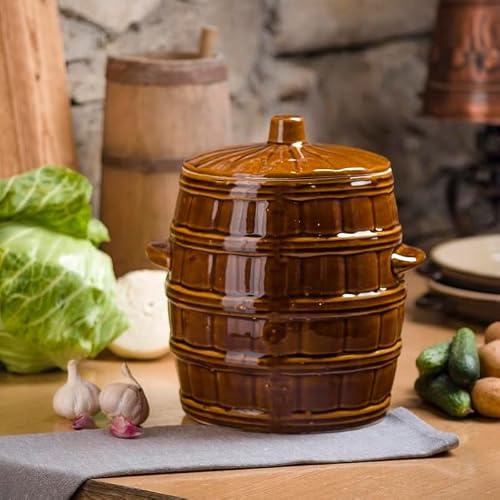 BirnePower Pot de fermentation en céramique avec couvercle – Jarre en grès pour choucroute et rumtopf, récipient en faïence pour cornichons (8 L)