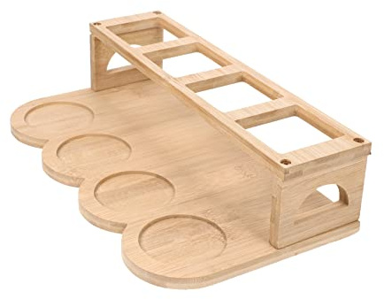 FUNOMOCYA Wooden Jar Holder Oil Bottle Rack for Kitchen Storage, Space Saving Khaki Condiment Bottle Stand Suitable for Households