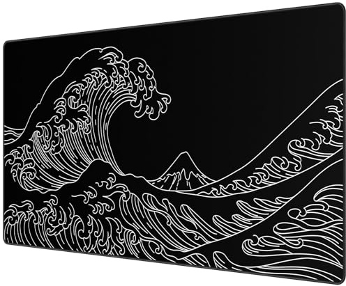JIALONG Tapis de souris de jeu XXL Speed - Noir - 900 x 400 mm - XXL - Sous-main - Motif vague marine - Imperméable - Antidérapant - Pour ordinateur, PC et ordinateur portable