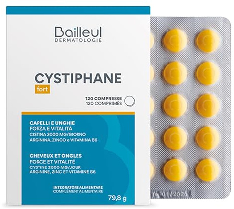Cystiphane Fort - Integratore Alimentare per Capelli e Unghie - Dona Salute Forza e Vitalità e Protegge dallo Stress Ossidativo - Confezione da 120 Capsule per 1 Mese di Trattamento - Dermatologico