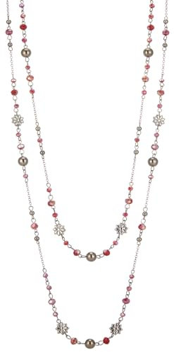 FULU AUTUMN Lange Perlenkette Damen Silber Schwarz Statement Kette Modeschmuck Kett Lang Vintage Schmuck Geburtstag Geschenke für Frauen(Red)