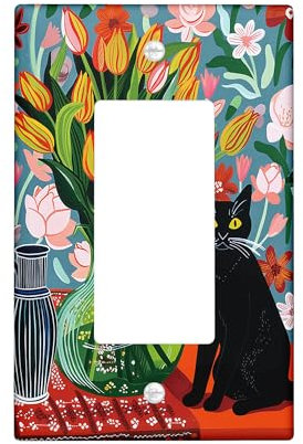 floral light switch cover plate, colorful spring summer flowers with single rocker wall plate, home decor s, standard size thermoplastic single rocker