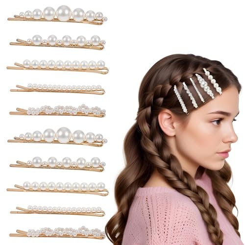 COMNICO Perlen Haarspangen, 10 Stück Elegante Vintage-Perlen-Haarspangen, Französische Modische Haarspangen, Süße Kopfbedeckung für Braut, Dekorative Haaraccessoires für Frauen und Mädchen