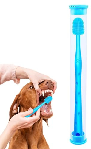 Spazzolino da denti per cani e gatti, spazzolino da denti per cani di piccola taglia, pulizia dei denti, spazzolino per la cura del tartaro dei gatti, rotazione a 360 gradi, con testina CE
