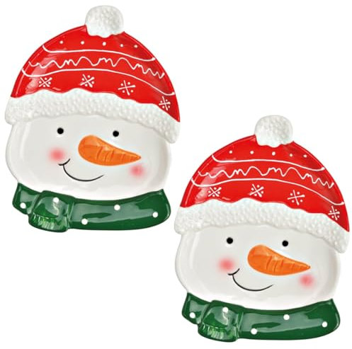 Lot d'assiettes colorées en céramique pour biscuits et collations - Assiettes de service de Noël mignonnes 17 x 21 cm comme décoration de table et de Noël - Assiettes décoratives amusantes avec motif