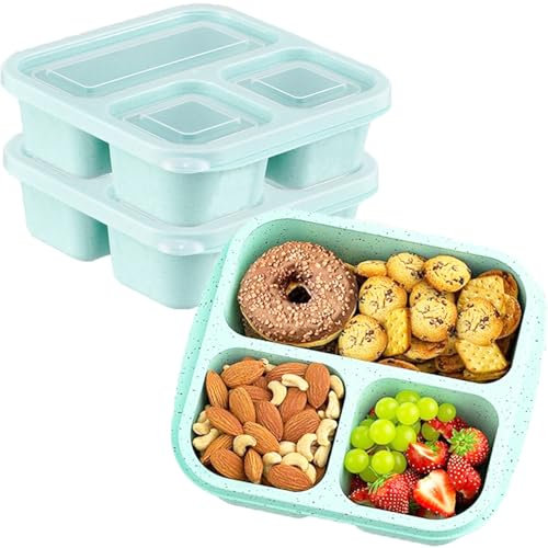 ZHUIYIWIN Cajas de aperitivos 3 artículos, loncheras Bento reutilizables con 3 compartimentos para niños y adultos, recipientes divididos de almacenamiento de alimentos para la escuela, Verde