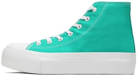 Women's Fashion Platform Trainers Ladies High Top Canvas Shoes Classic Platform Lace Up Sneakers Pumps Plimsolls Outdoor Sport Tennis Running Walking Shoes Breathable Light Green