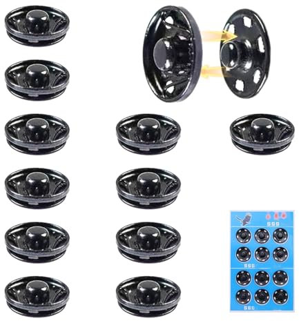 12 Pcs Large Press Studs Snap Fasteners, 19mm Poppers Fasteners Set, Black Metall Snap Buttons for Clothing, Versatile Button, for Purse Handbag Shirt Clothes Shoes Coat and Hats Sewing Repair