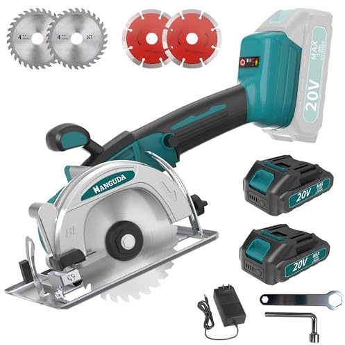 20V MAX Mini Circular Saw(2 * 2.0Ah Bundle),6900RPM Cordless Circular Saw with Blade Guard & 4 Blades, Cuts Tile/Wood/Metal/Plastic up to 1-3/4 (45° Angle) - DIY & Construction