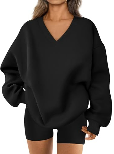 ZHENDEGL Femmes Sweatshirt T-Shirts à Manches Longues Col V Pull Sweat LâChe,Pull Femme Sweatshirt sans Capuche Lettres ImpriméEs Chaud Automne Hiver DéContracté Haut Adolescent Filles,Y2k Top