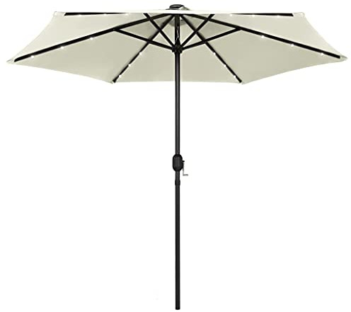 OPAHDN Stay Cool and Stylish with Garden Parasol, LED Lights, Crank Mechanism, Durable Aluminum Frame, Sand White
