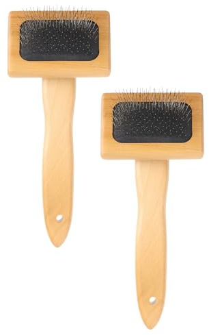 sourcing map 2 Pcs Wool Carder, Hand Carding Brush 2 Small Wooden Pet Grooming Tool for Needle Felting Pet Grooming Weaving Craft Supplies, Black, Wood Color