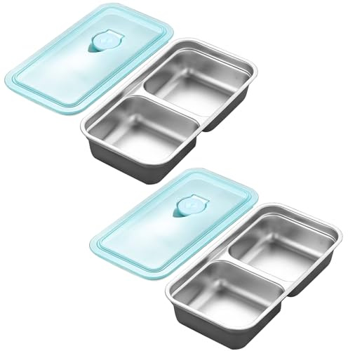 Junhonze 2 Pezzi Contenitori Per Il Pranzo In Acciaio Inox - Portamerenda Bambino Scuola - Contenitore Da Pranzo Con Coperchio Per Bambini, Adatto Per Snack, Salse, Cibo Da Asporto E Campeggio