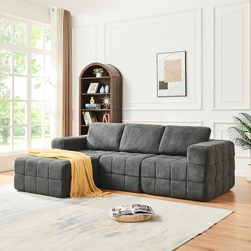 Panana 230cm Oversized Boneless Sofa, Cloud Couch, L Shape Left/Right Hand Chaise Modular Sofa Bed, Corner Sofas For Living Room, Lounge Sofa, No Assembly Required (Grey)