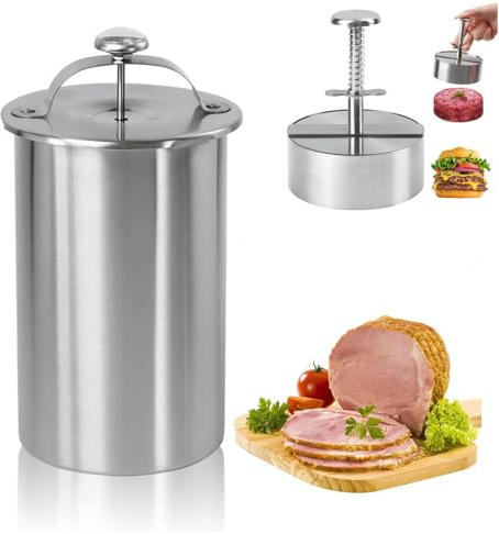 Máquina para hacer jamones de acero inoxidable (con termómetro), molde de prensa de carne, olla de prensa con resorte, apta para lavavajillas, apta para uso en cocina