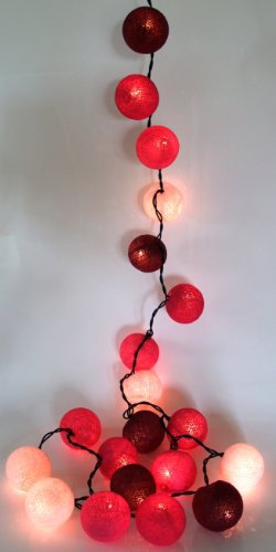 GURU SHOP Stoff Ball Lichterkette, 20`er LED Kugel Lampion Lichterkette - Rot/braun, 7x7x350 cm