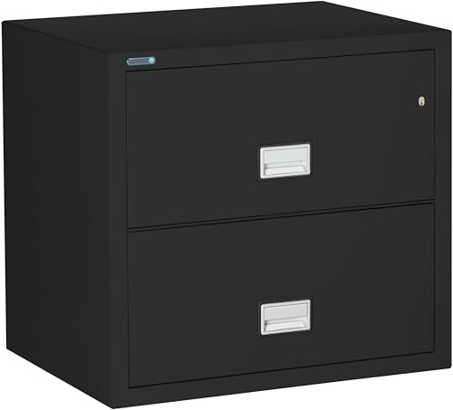 Phoenix Safe 31 inch Wide 2-Drawer Lateral Fireproof File Cabinet – Legal and Letter Size Filing – Key Lock – Water Resistant – Fire Safe and Impact Rated – Black Finish – Model LAT2W31B