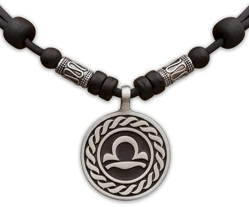 HANA LIMA 1 von 12 Sternzeichen Tierkreiszeichen an verstellbarer Lederkette mit Edelstahlperlen Horoskop Horoscope Halskette Surferkette G - WAAGE (Libra) / 24. September - 23. Oktober