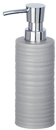 WENKO Seifenspender Mila Grau Keramik - Flüssigseifen-Spender, Spülmittel-Spender Fassungsvermögen: 0.26 l, Keramik, 6 x 18.5 x 8 cm, Grau