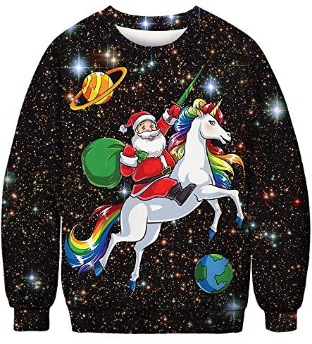 QKURT Unisex Pull Moche de Noël, Pulls molletonnés 3D Digital Print Graphic T-Shirts à Manches Longues