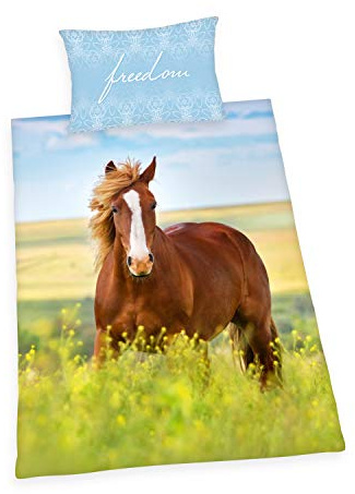Herding YOUNG COLLECTION Set di Biancheria da Letto Reversibile, Cavallo, Federa 65 x 100 cm, Copripiumino 160 x 210 cm, Cotone Renforcé, Multicolore
