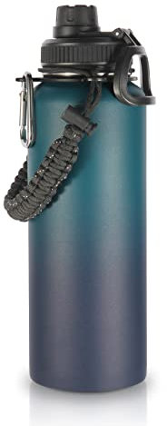 Volhoply 1200ml Insulated Water Bottles Paracord Handle, Stainless Steel Sports Bottle with Spout Lid, Double Walled Metal Travel Water Cups with Wide Mouth, Reusable Water jug (Dark Night,1 Set)