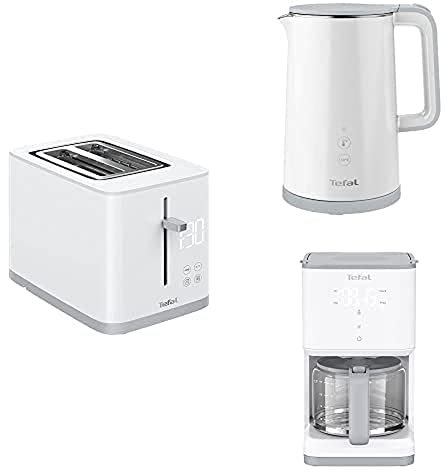 Tefal Sense Frühstücks-Set | Toaster mit Countdown-Funktion | Wasserkocher mit 5 Temperaturstufen | Filterkaffeemaschine mit Warmhaltefunktion | Geräte mit digitaler Anzeige | weiß