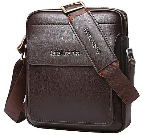 Leathario Shoulder Bag Mens, Vegan Leather Man Bags for Men, Small Messenger Bag, Cross Body Bag for Work, Travel, Daily Use